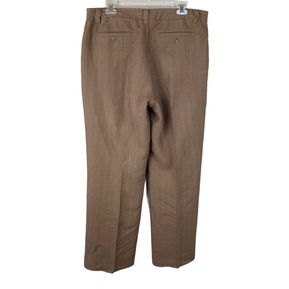 Merona Linen Trousers Women 14 Career Lined Brown Straight Leg Sm Thin Stripe - Picture 4 of 7